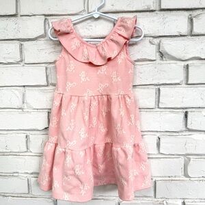 Janie and Jack Girls Pink Pique Dress Tiered Size 4 Floral Flowers EUC